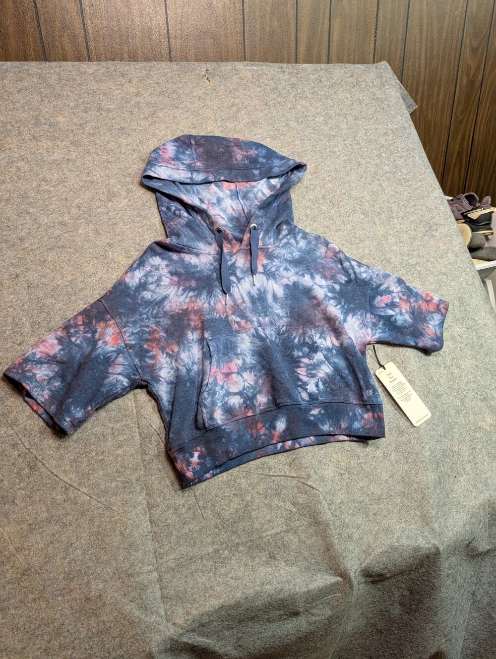 NWT Mono B Size Small Blue Red Pink White Short Sleeve Tie dye Hoodie Athleisure